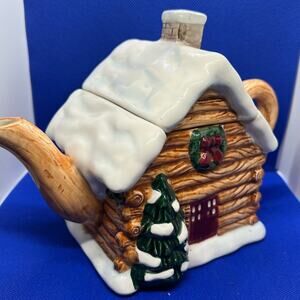 Vintage Northland Collection Log Cabin Tea Pot Christmas Cabin Holiday Retro